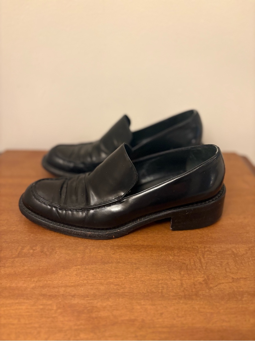 Black Leather Slip-On Loafers for Women